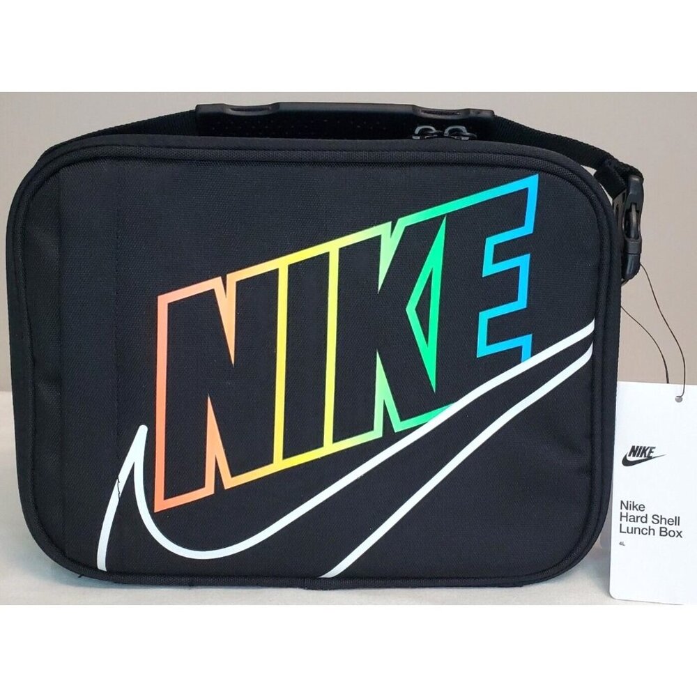 Nike Lunch Box Insulated Hard Shell 4L Black Logo Swoosh School Snack Bag NEW